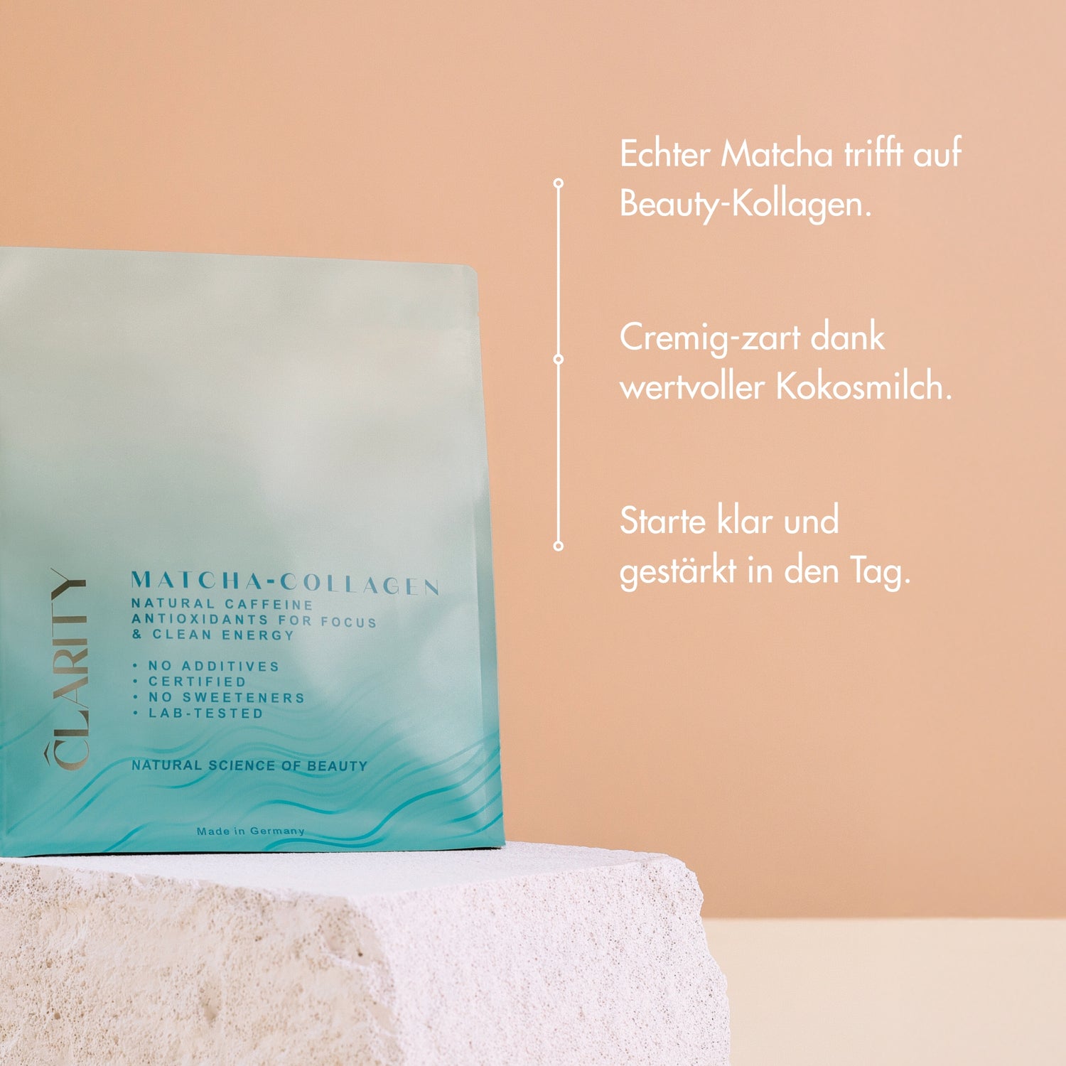 CLARITY MATCHA COLLAGEN - Bild mit USPs.