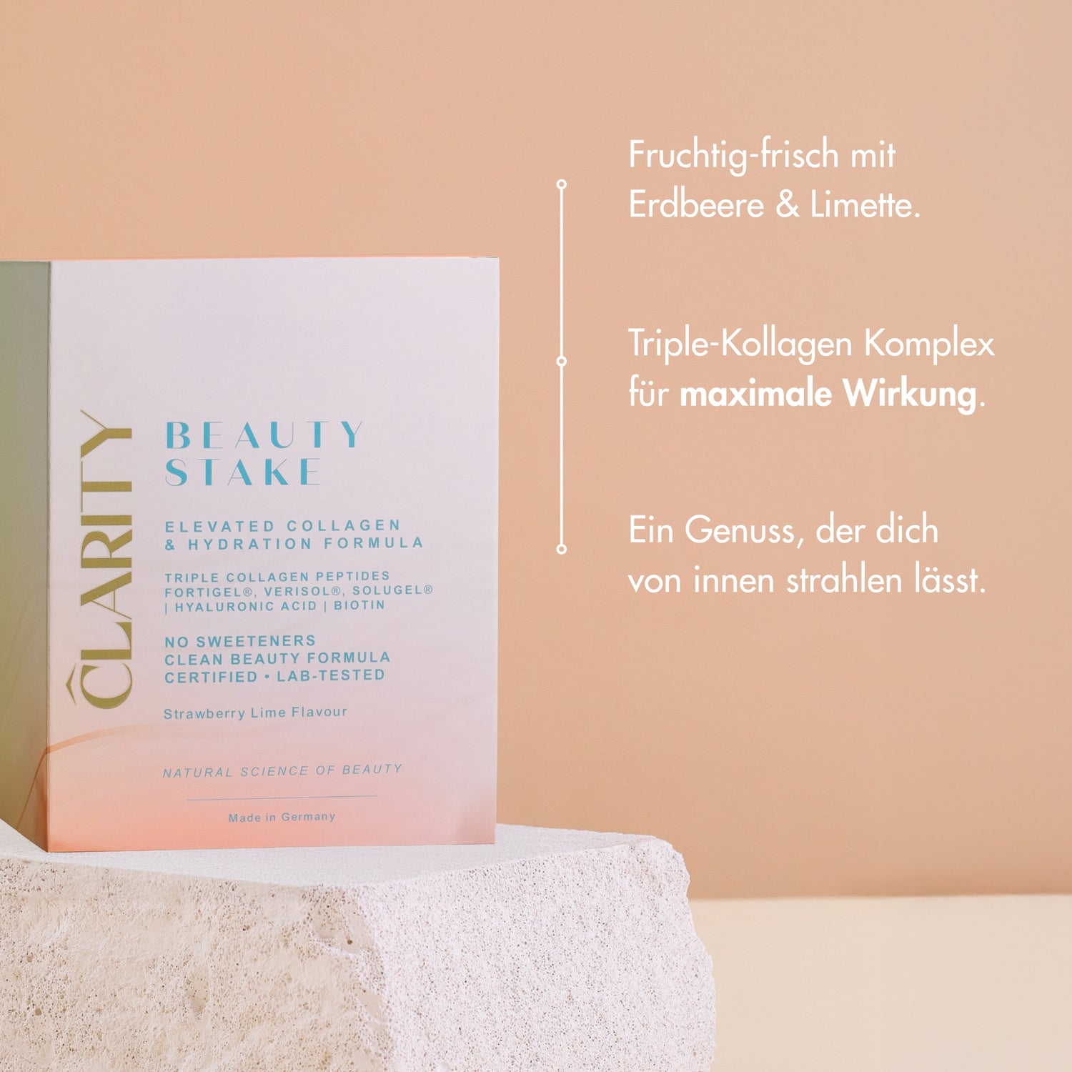 CLARITY BEUATY STAKE - Bild mit USPs.