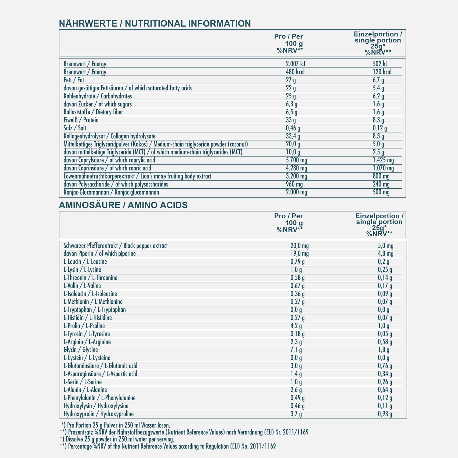 CLARITY KETO CREAMER - Nährwerte.