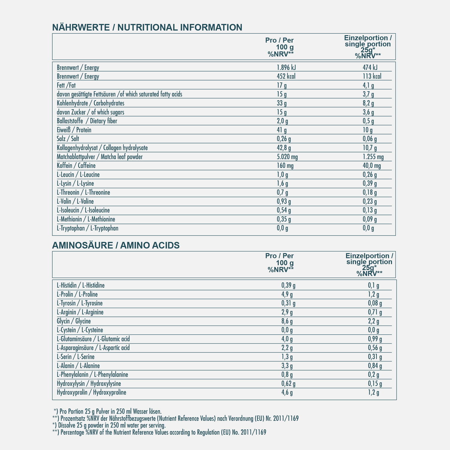 CLARITY Matcha Collagen Go - Nährwerte.