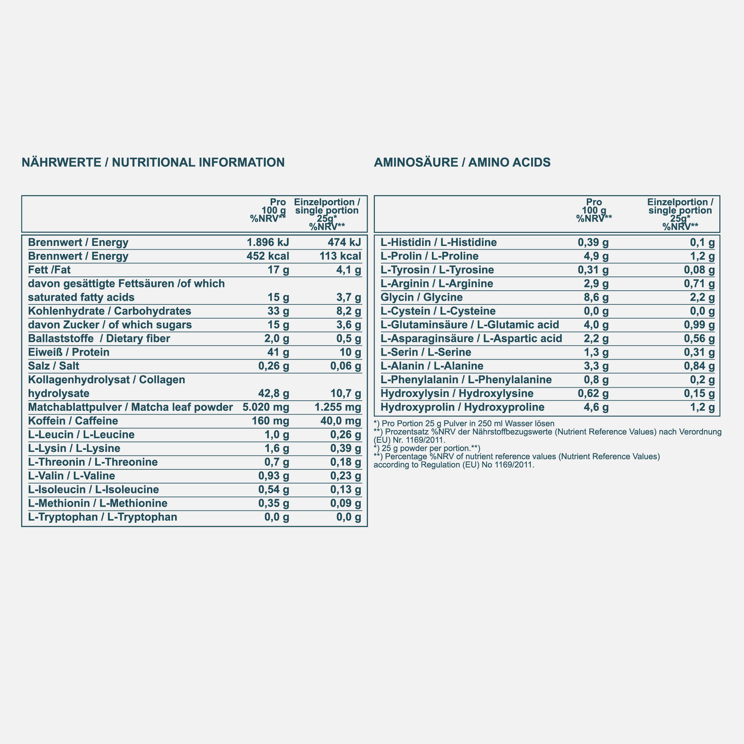 CLARITY MATCHA COLLAGEN - Bild mit Nährwerte.