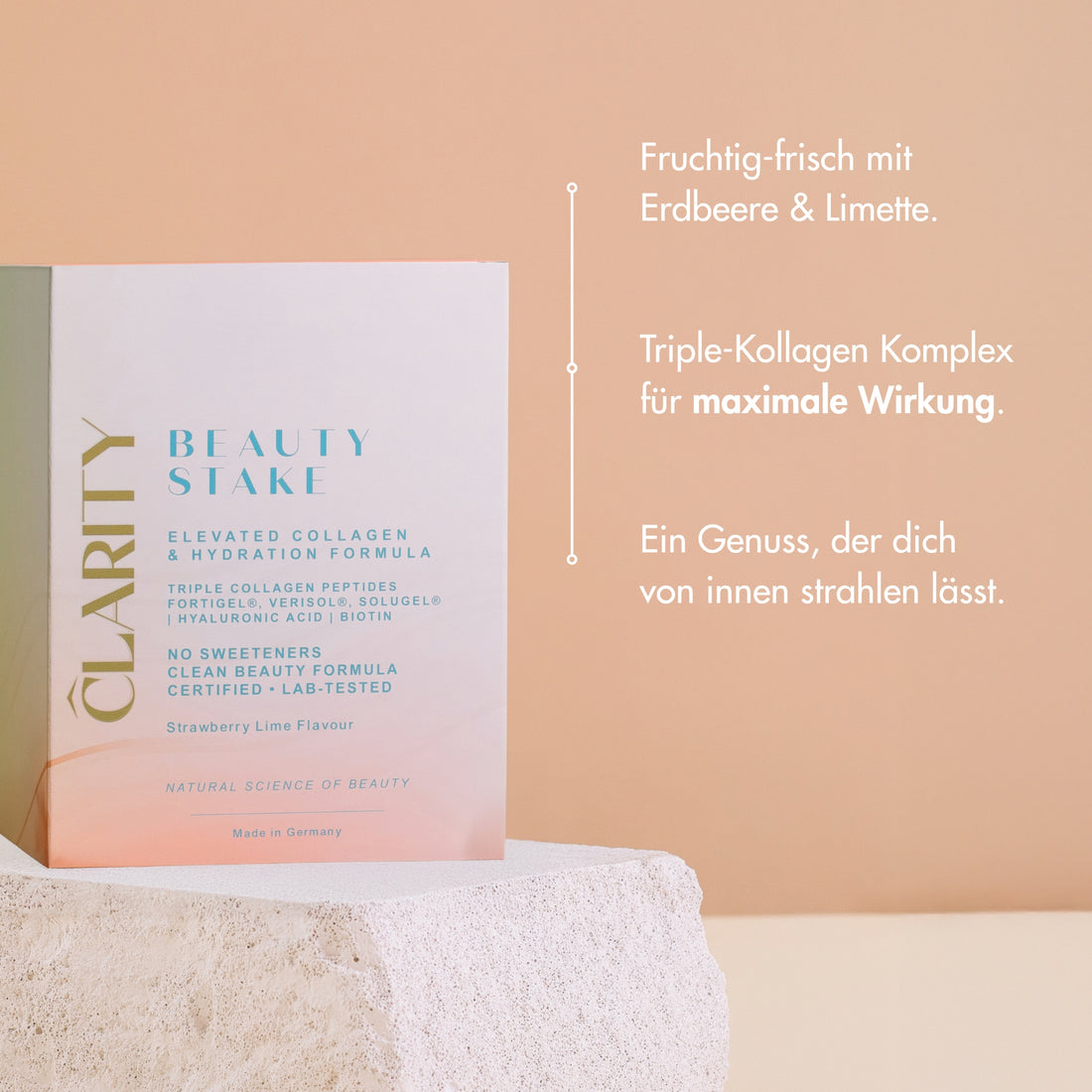 CLARITY BEUATY STAKE - Bild mit USPs.