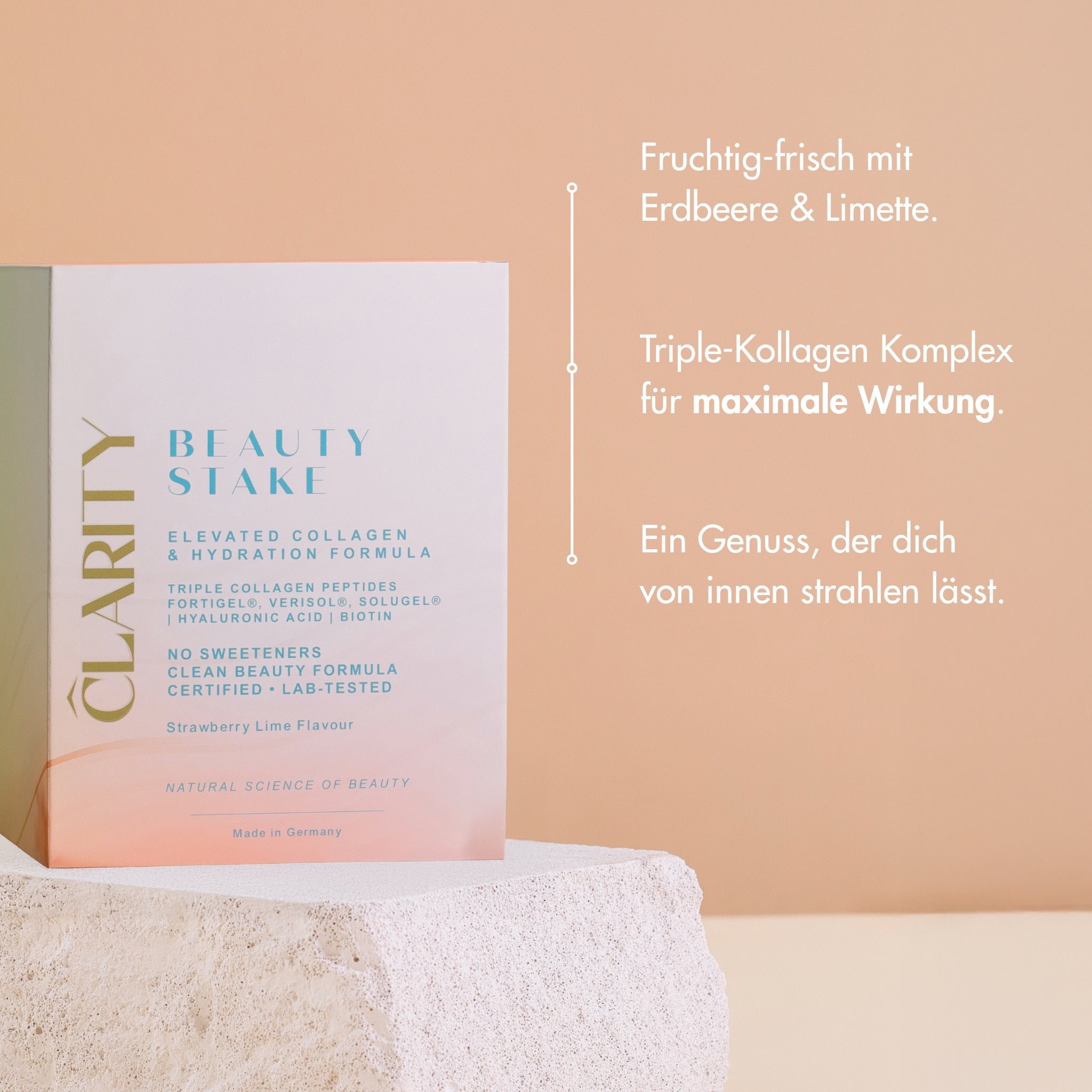 CLARITY BEUATY STAKE - Bild mit USPs.