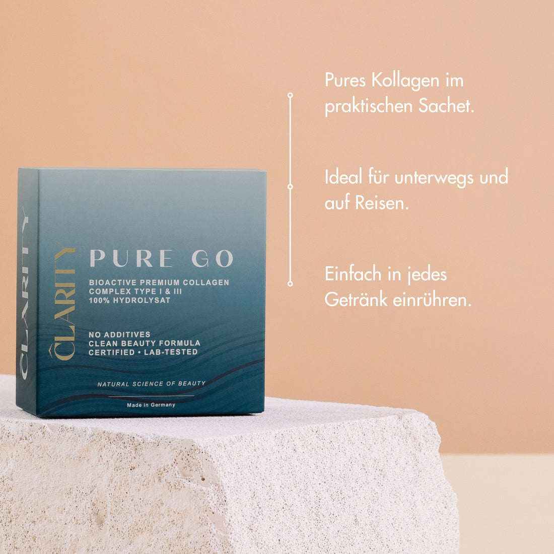 CLARITY PURE GO Collagen - Bild mit USPs. 