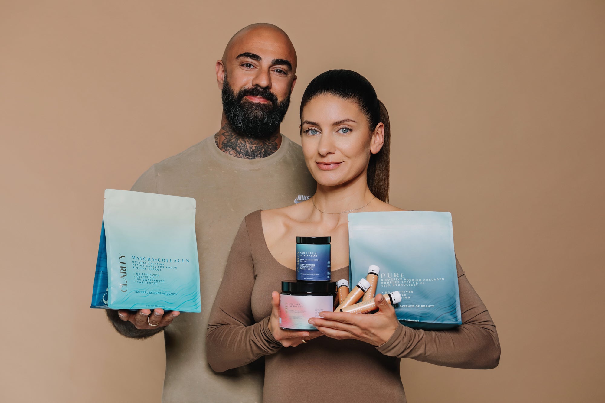 Stefania und Coach Seyit mit PURE Kollagen, Matcha Kollagen und Liquid Rootshot.