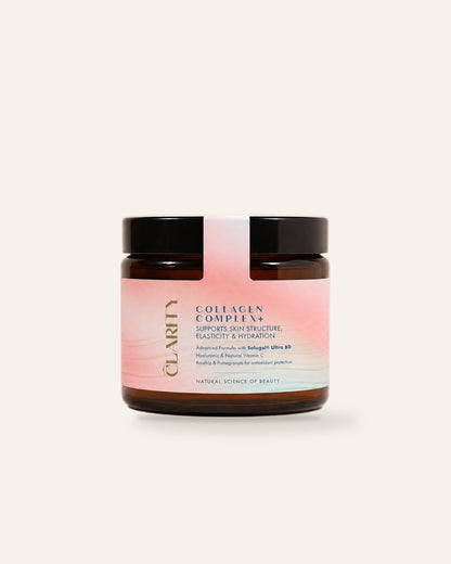 CLARITY Collagen Complex+ – Braunglastiegel, Frontansicht