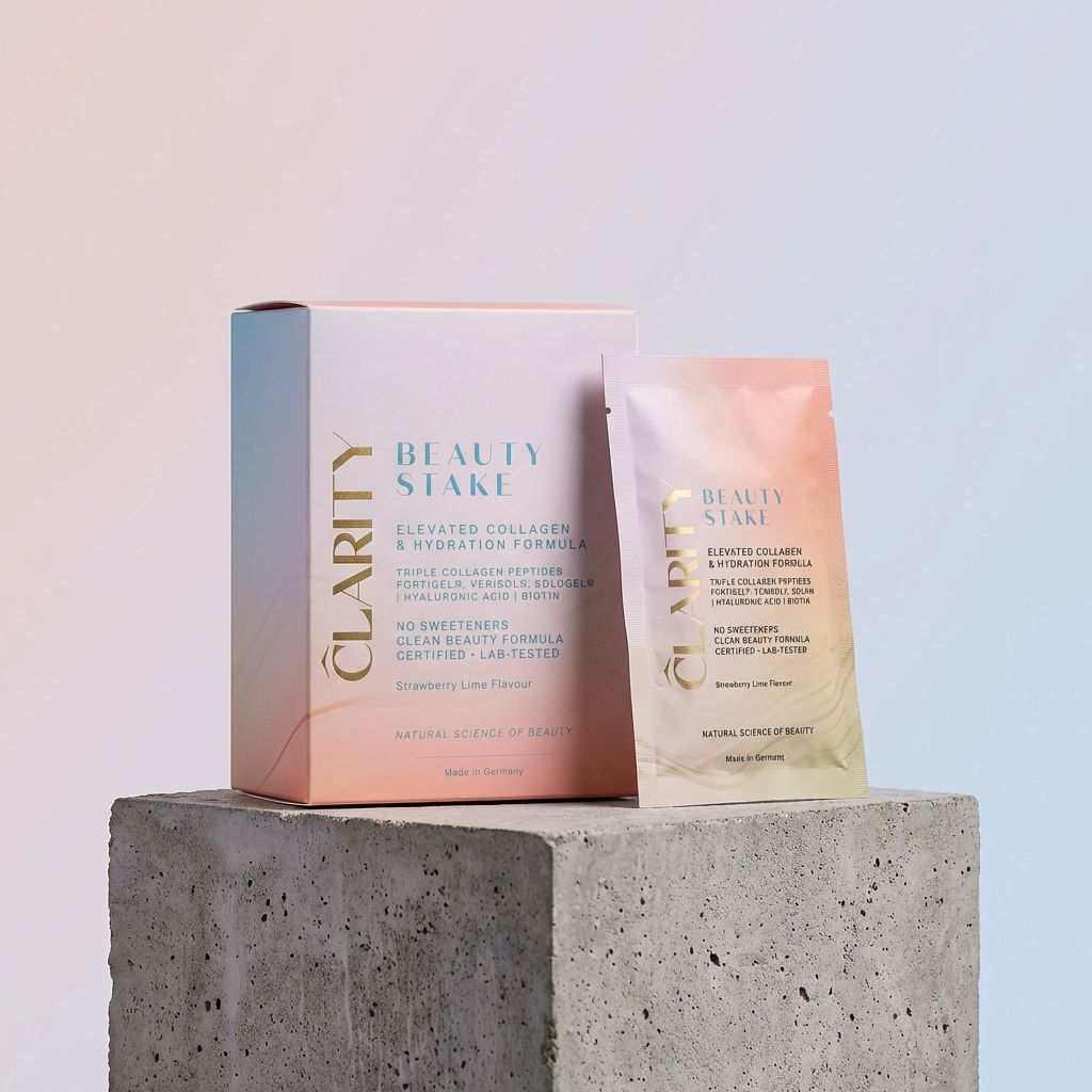 Beauty Collagen Typ I, II &amp; III "Beauty Stake" + Biotin, Hyaluronsäure und Erdbeer-Limette-Pulver